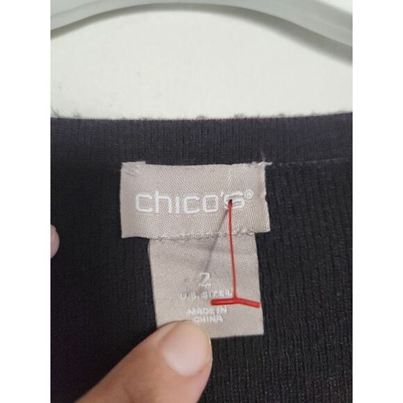 Chico's Black Knit w/Semi Sheer Sleeves Pullover Sweater Blouse size 2 or Large - Picture 4 of 7